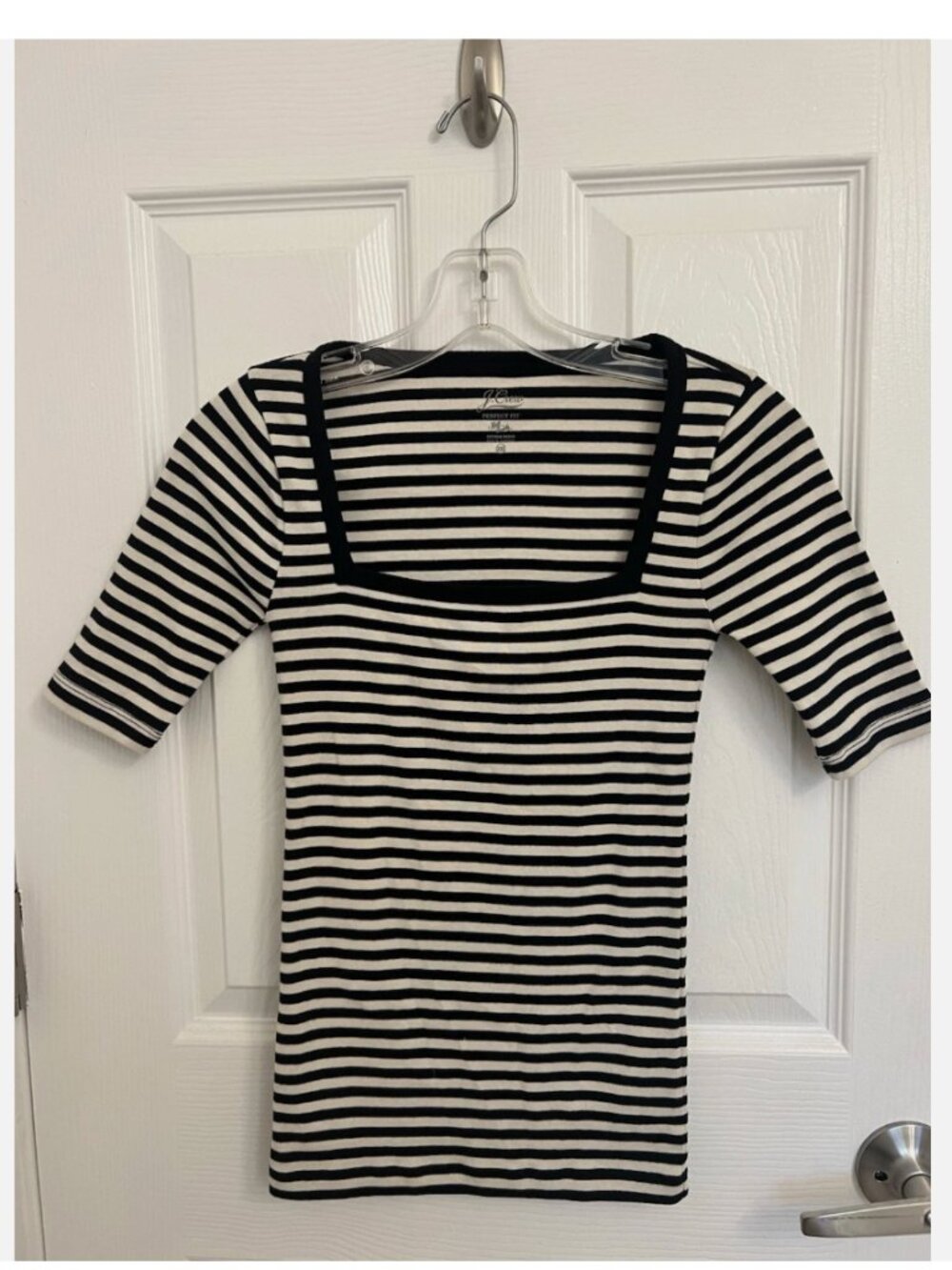 J.CREW Perfect Fit Women's Striped Square Neck Short Sleeve Size XXS
